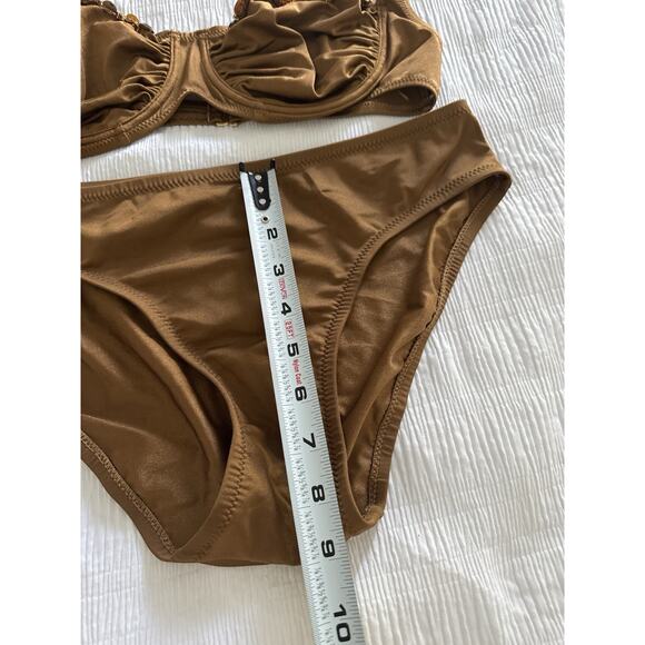 DKNY Brown Bikini Embellished Full Coverage Old Money Resort Beach Pool Size 10 - Picture 8 of 8